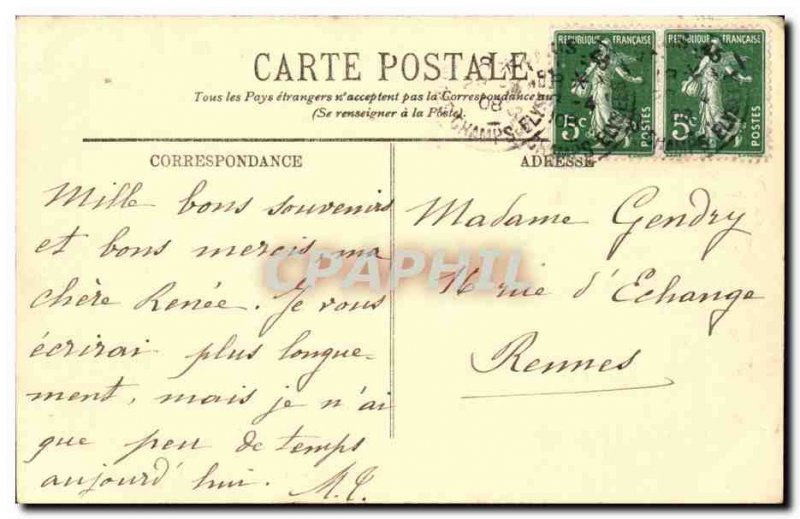 Old Postcard Paris Arc de Triomphe and the Champs Elysees