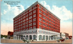 1910s Russell-Lamson Hotel Waterloo IA Old Cars Postcard