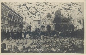 Italy Venice San Marco Square pigeons real photo postcard c.1930