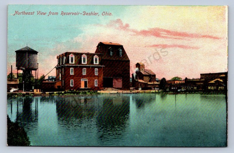 J99/ Deshler Ohio Postcard c1910 Resevoir Mill Water Tower   81