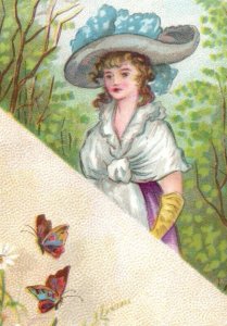 1880s Victorian Trade Cards Lovely Ladies Hats Butterflies Mandolin Lot Of 4 F20