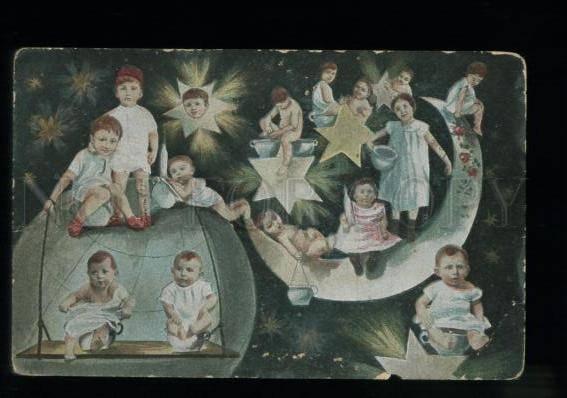 134705 MULTIPLE BABIES on EARTH & MOON vintage COLLAGE