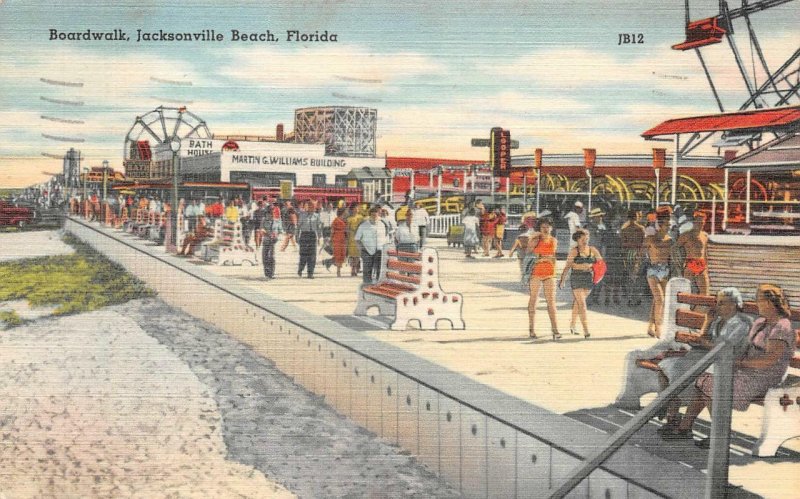 BOARDWALK JACKSONVILLE BEACH FLORIDA FERRIS WHEEL POSTCARD 1950