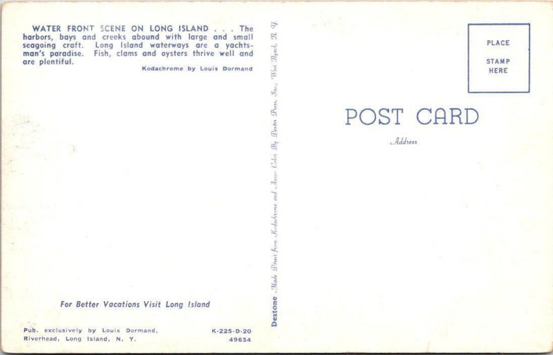 Long Island, NY New York WATERFRONT~HARBOR~BOATS & DOCK ca1950's Chrome Postcard