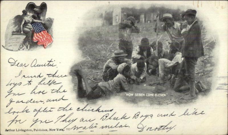 Black Americana Kids Playing Dice - Arthur Livingston c1905 Postcard