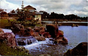 Postcard AB Lethbridge Nikka Yuko Centennial Garden Pavilion Waterfall 1970s K51