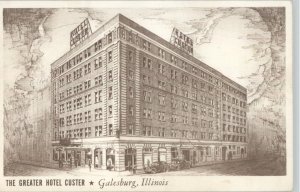 Greater Hotel Custer Postcard Galesburg Illinois VTG 1953 Kistner Indianapolis