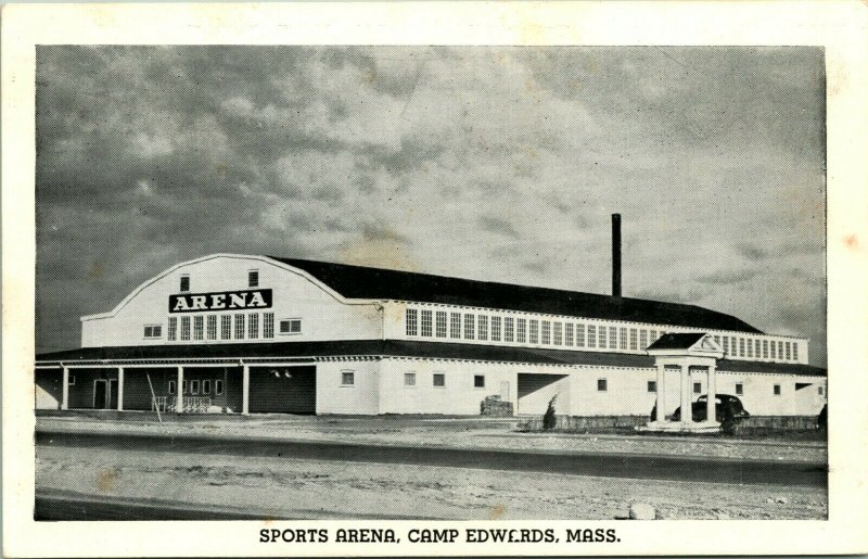 Vtg 1940s Postcard Camp Edwards Massachusetts MA Sports Arena Hament Pub