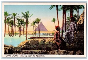 c1930's View Of Scenery Near Pyramids River Cairo Egypt Vintage Postcard