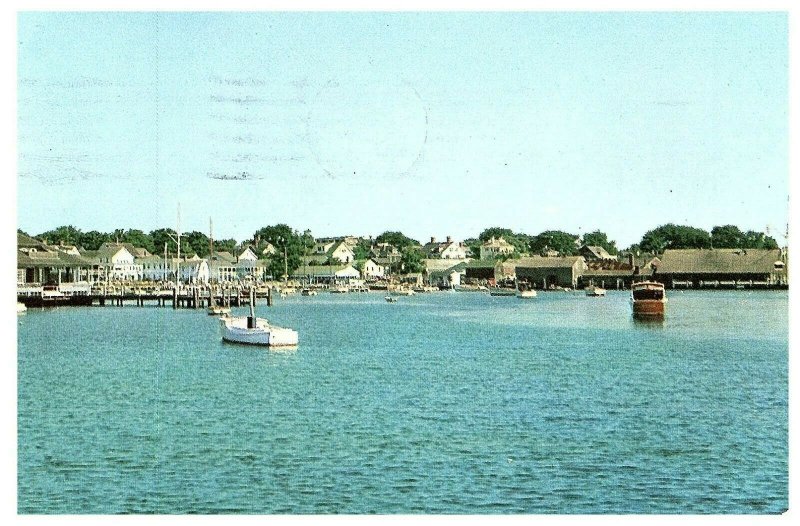 Martha's Vineyard Island Mass Yact Club & Edgardtown Harbor Postcard 1956