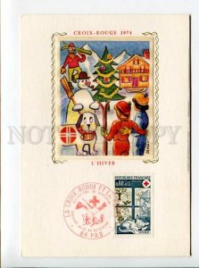 422307 FRANCE 1974 year Red Cross winter sport SKI First Day maximum card