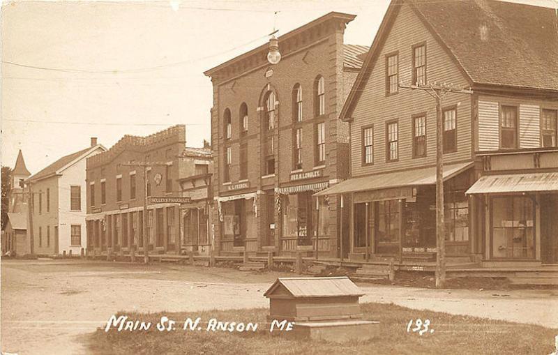 North Anson ME Main Street Store Fronts RPPC Postcard