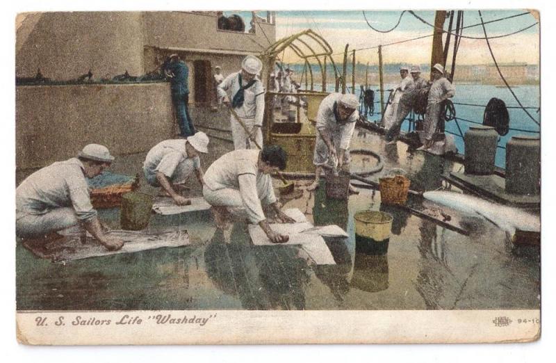 Navy Sailors Life Washday Vintage Military Postcard c 1910