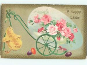 Pre-Linen Easter CUTE CHICK WITH EGG ON CART AB3871