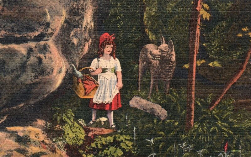 Vintage Postcard Little Red Riding Hood Rock City Gardens Lookout Mountain Tenn.