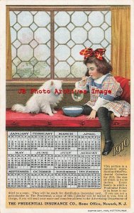 Advertising Postcard, Prudential Insurance, 1910 Calendar, Newark NJ, WhiteDog