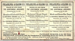 1876 Philadelphia & Reading RR World's Fair Station Price Routes Trade Card P136 