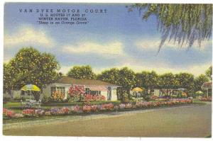 Van Dyke Motor Court WinterHaven Florida linen postcard