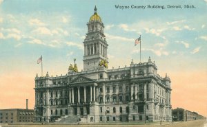 Detroit Michigan Wayne County Building 194 Litho Postcard Used