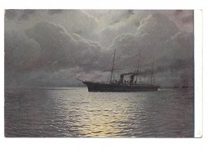 Stille Fahrt Ship on Still Water Kalmikow Russian Painter Nautical Art Postcard