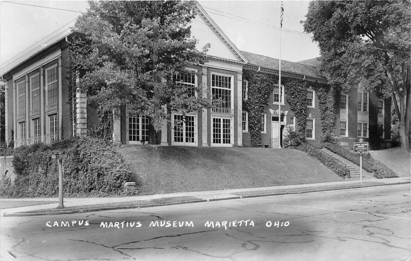 Marietta Ohio~Campus Martius Museum on Second Street~Sign @ Sidewalk~1950s RPPC