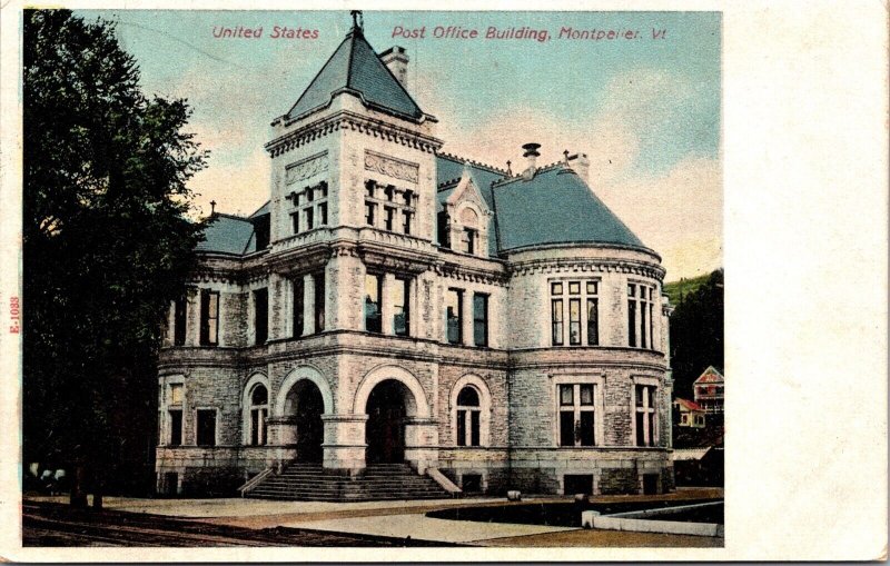 Postcard Post Office Building in Montpelier, Vermont