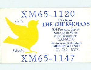 Pre-1980 RADIO CARD - CB HAM OR QSL St. John West New Brunswick NB AH1451