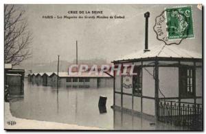 Crue of the Seine Paris Old Postcard The Flood Stores Grands Moulins de Corbe...