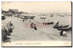 Old Postcard Arcachon The Beach and the Grand Hotel