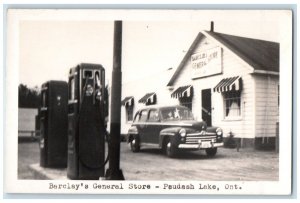 c1940's Barclay's General Gas Station Paudash Lake Ontario RPPC Photo Postcard 