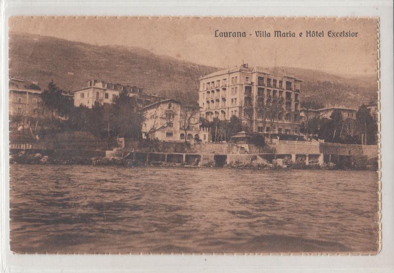 Croatia Lovran Vila Maria & Hotel Excelsior water damage early brown postcard