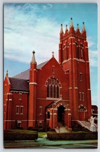 Bradford Massachusetts~Sacred Heart Church~Statue~Tower~Gothic~1950s Postcard