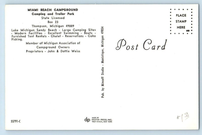 Thompson Michigan MI Postcard Miami Beach Campground Birds Eye View 1960 Vintage