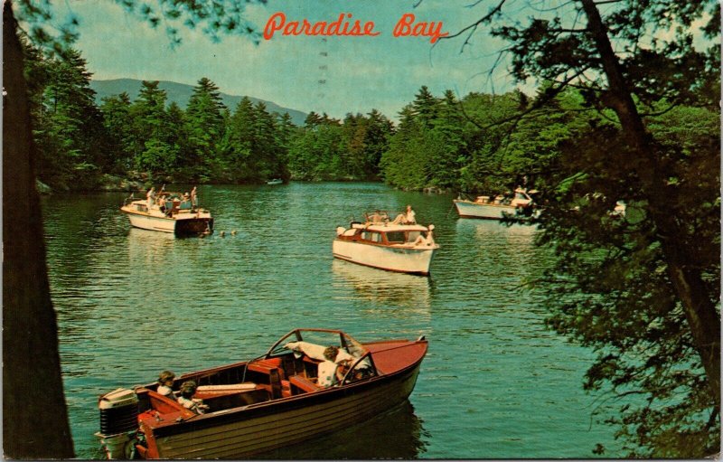 Paradise Bay Lake George New York Fishing Boats Chrome Cancel WOB Postcard 