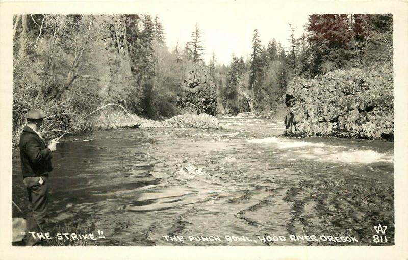 Wesley Andrews RPPC 811 The Strike, Fishing, Punch Bowl, Hood River OR 