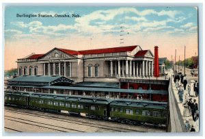 1918 Burlington Station Train Locomotor Omaha Nebraska NE Posted People Postcard