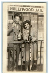 c1940's Hollywood Jail Girl And Boy Wine Hollywood CA RPPC Photo Postcard 