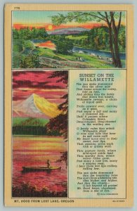 Oregon~Mt Hood From Lost Lake~1940s Linen Postcard