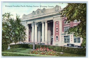 Winnipeg Manitoba Canada Postcard Entrance C. Pacific Railway Station c1910