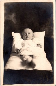 RPPC Infant Reclined on Pillows, Fall River MA Vintage Postcard U75