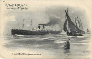 PC ADVERTISING, RED STAR LINE, POSTER TYPE, Vintage LITHO Postcard (b28131)