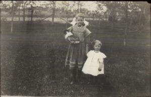 Little Girl Baby Sister & Doll c1910 Real Photo Postcard