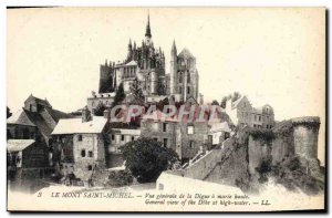 Old Postcard Mont Saint Michel Vue Generale de la Digue has Maree Haute