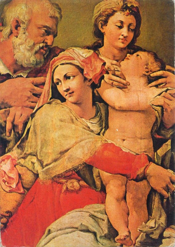 Postcard Painting artist portrait Holy family and holy Ecaterina