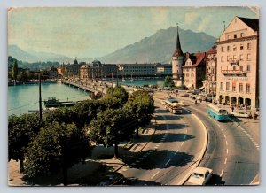 c1974 Lucerne Switzerland, Lake Bridge, and Pilatus 4x6 VINTAGE Postcard 0164