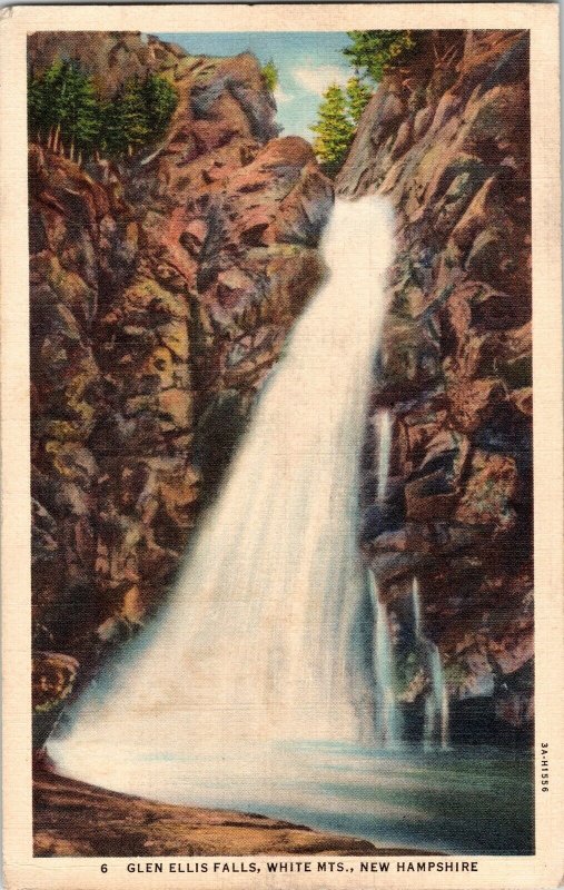 Glen Ellis Falls White Mts. New Hampshire Linen Postcard Keene New Hampshire Vtg