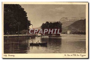 Postcard Old Annecy Lake and Swan ille