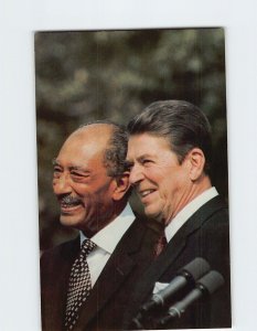 Postcard Pres. Reagan Met with Egyptian Pres. Anwar Sadat White House USA