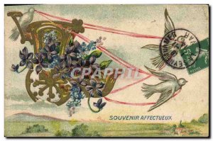 Old Postcard Fantasy Flowers Doves