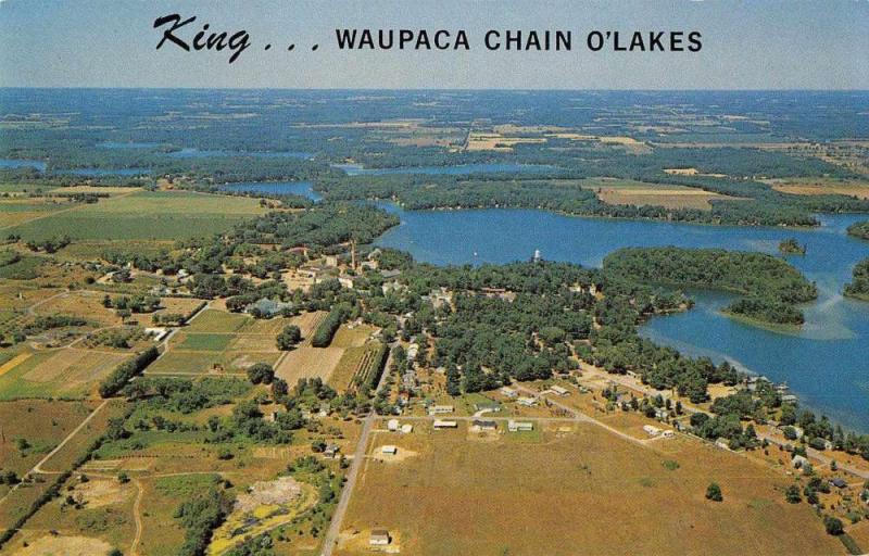 King Wisconsin aerial view Waupaca Chain O'Lakes vintage pc Z47189